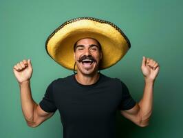 Mexican man in playful pose on solid background AI Generative photo