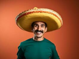 Mexican man in playful pose on solid background AI Generative photo