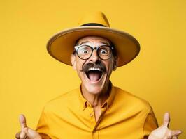 Mexican man in playful pose on solid background AI Generative photo