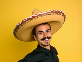 Mexican man in playful pose on solid background AI Generative photo