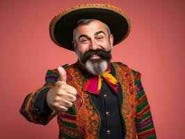 Mexican man in playful pose on solid background AI Generative photo