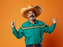 Mexican man in playful pose on solid background AI Generative photo