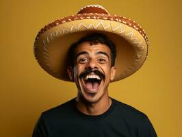 Mexican man in playful pose on solid background AI Generative photo