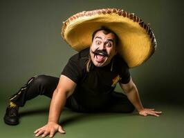 Mexican man in playful pose on solid background AI Generative photo