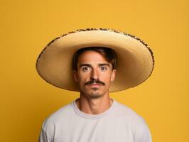 Mexican man in playful pose on solid background AI Generative photo