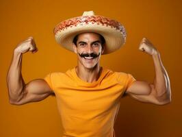 Mexican man in playful pose on solid background AI Generative photo