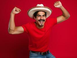 Mexican man in playful pose on solid background AI Generative photo