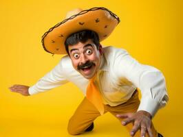 Mexican man in playful pose on solid background AI Generative photo