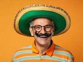 Mexican man in playful pose on solid background AI Generative photo