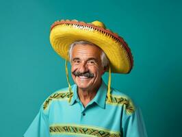 Mexican man in playful pose on solid background AI Generative photo