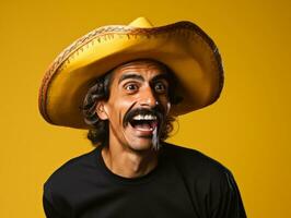 Mexican man in playful pose on solid background AI Generative photo