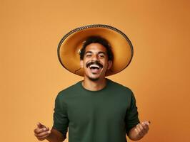 Mexican man in playful pose on solid background AI Generative photo