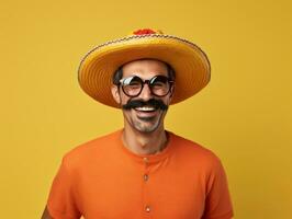 Mexican man in playful pose on solid background AI Generative photo