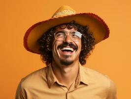 Mexican man in playful pose on solid background AI Generative photo