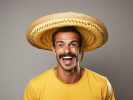 Mexican man in playful pose on solid background AI Generative photo