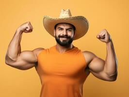 Mexican man in playful pose on solid background AI Generative photo