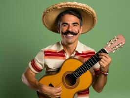 Mexican man in playful pose on solid background AI Generative photo