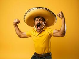 Mexican man in playful pose on solid background AI Generative photo