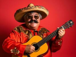 Mexican man in playful pose on solid background AI Generative photo