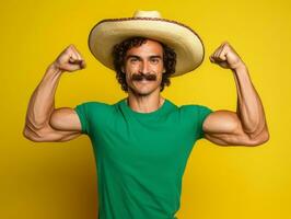 Mexican man in playful pose on solid background AI Generative photo