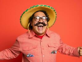 Mexican man in playful pose on solid background AI Generative photo