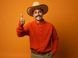 Mexican man in playful pose on solid background AI Generative photo