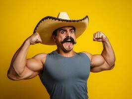 Mexican man in playful pose on solid background AI Generative photo