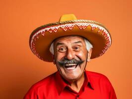 Mexican man in playful pose on solid background AI Generative photo