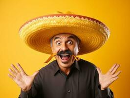 Mexican man in playful pose on solid background AI Generative photo