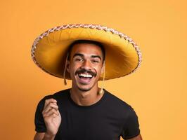 Mexican man in playful pose on solid background AI Generative photo