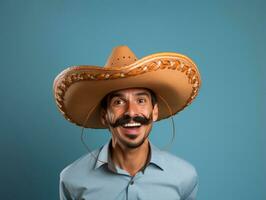 Mexican man in playful pose on solid background AI Generative photo