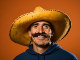 Mexican man in playful pose on solid background AI Generative photo