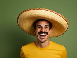 Mexican man in playful pose on solid background AI Generative photo