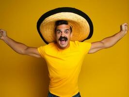 Mexican man in playful pose on solid background AI Generative photo