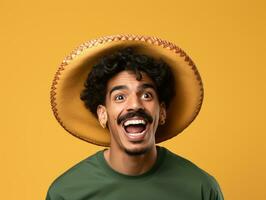 Mexican man in playful pose on solid background AI Generative photo