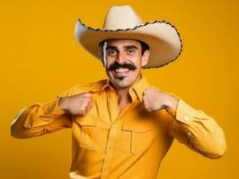 Mexican man in playful pose on solid background AI Generative photo