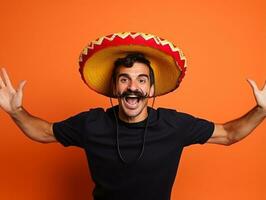 Mexican man in playful pose on solid background AI Generative photo