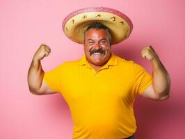 Mexican man in playful pose on solid background AI Generative photo