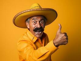 Mexican man in playful pose on solid background AI Generative photo