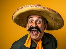 Mexican man in playful pose on solid background AI Generative photo