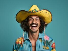 Mexican man in playful pose on solid background AI Generative photo