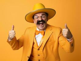 Mexican man in playful pose on solid background AI Generative photo