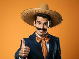 Mexican man in playful pose on solid background AI Generative photo