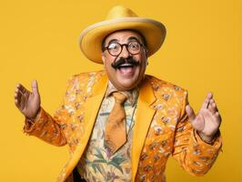 Mexican man in playful pose on solid background AI Generative photo