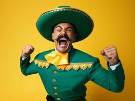 Mexican man in playful pose on solid background AI Generative photo