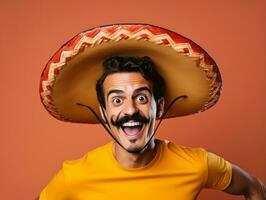 Mexican man in playful pose on solid background AI Generative photo