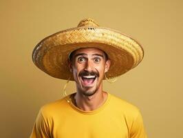 Mexican man in playful pose on solid background AI Generative photo