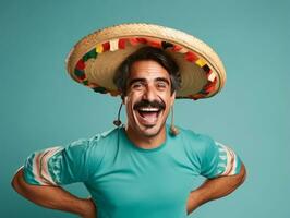 Mexican man in playful pose on solid background AI Generative photo