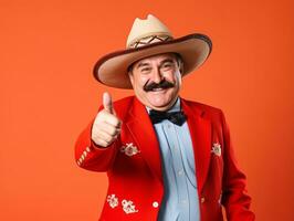 Mexican man in playful pose on solid background AI Generative photo