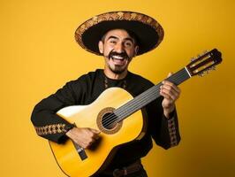 Mexican man in playful pose on solid background AI Generative photo